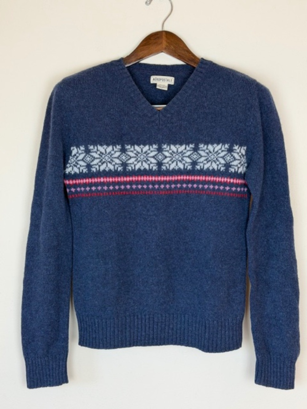 Vintage Aeropostale 100% Wool Fair Isle Sweater Blue Size Small